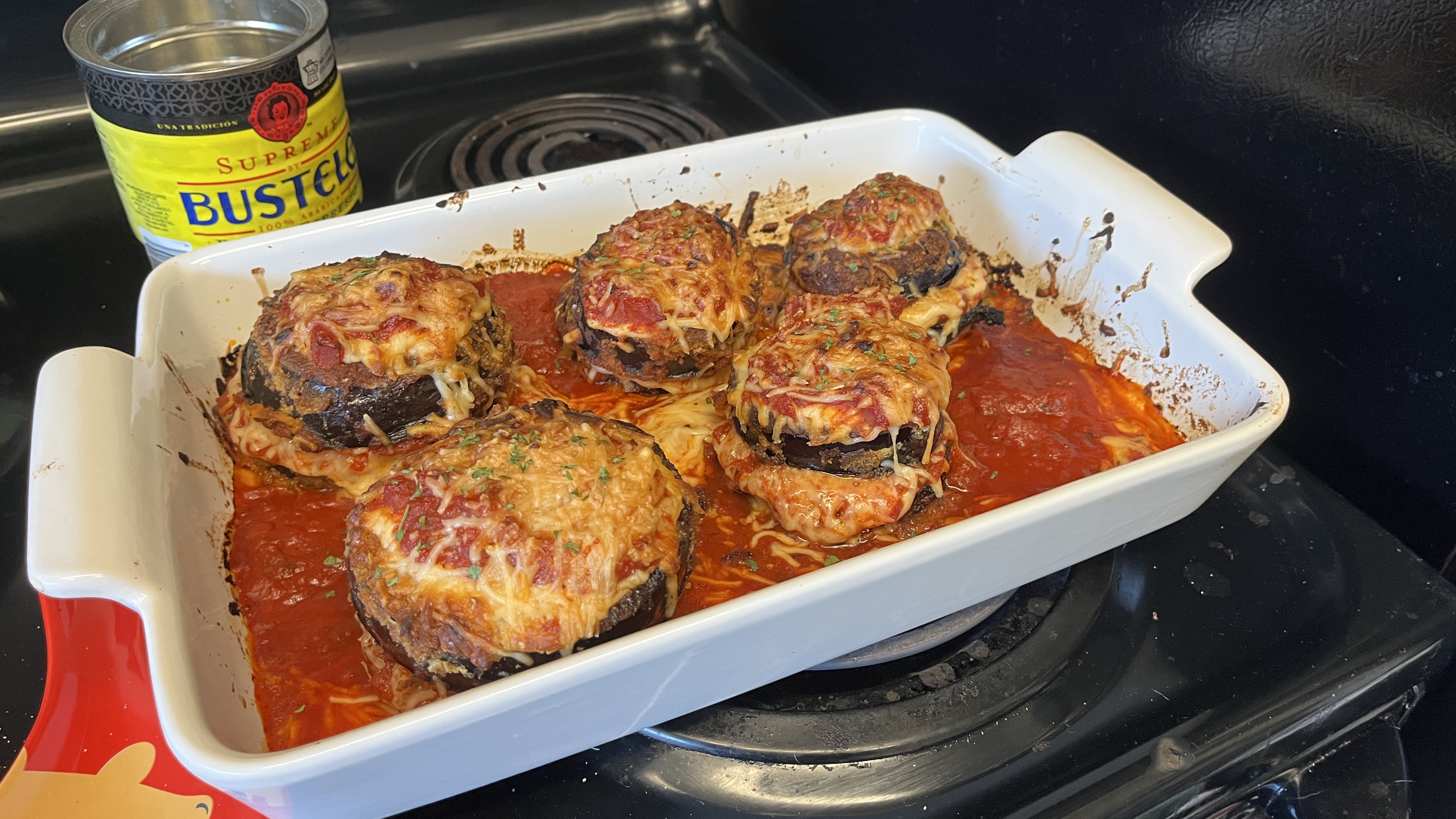 Eggplant version. Too much sauce here! Eggplant version. Too much sauce here!